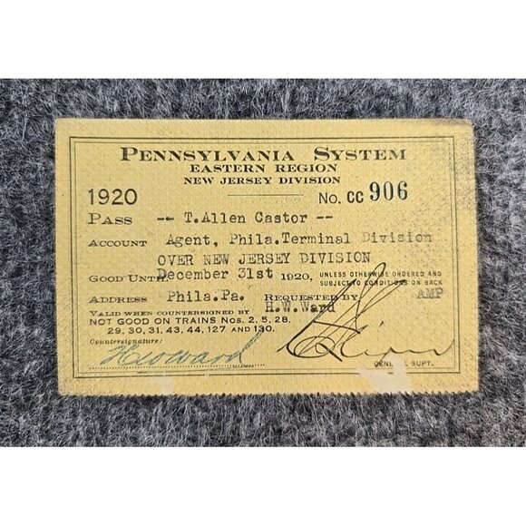 1920 Pennsylvania Railroad System Pass #CC906 Paper Signed - Picture 1 of 7